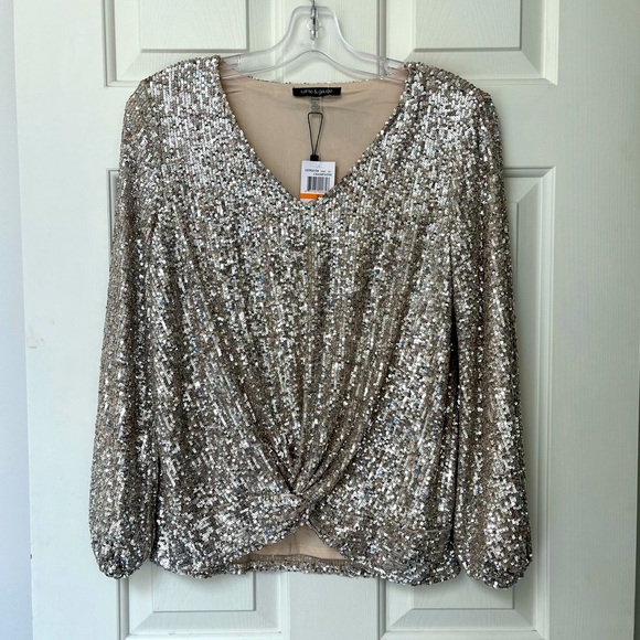 NWT Cable & Gauge Sequin Twist Front Blouse S Champagne - Picture 2 of 13